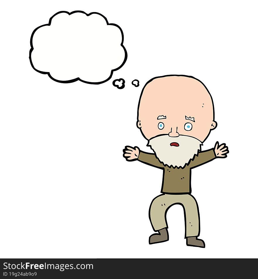 Cartoon Panicking Old Man With Thought Bubble