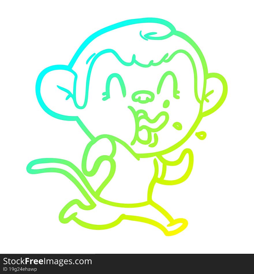 Cold Gradient Line Drawing Crazy Cartoon Monkey Running