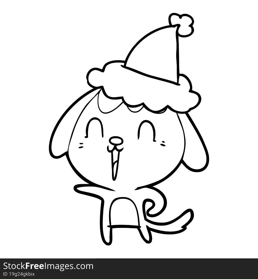 cute line drawing of a dog wearing santa hat