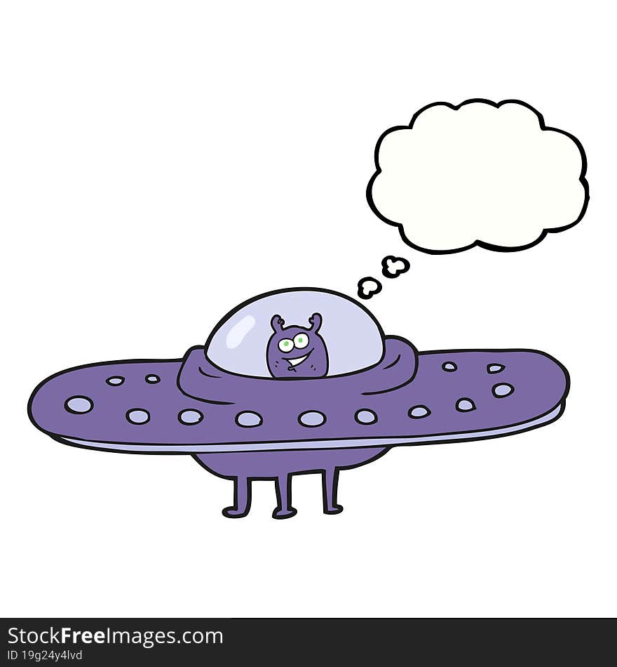 freehand drawn thought bubble cartoon flying saucer