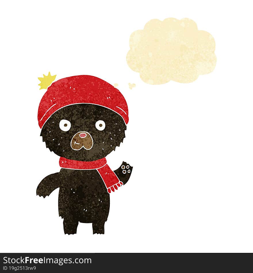 Cartoon Waving Black Bear With Thought Bubble