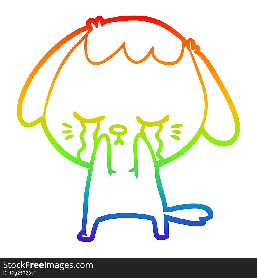 rainbow gradient line drawing cute puppy crying cartoon