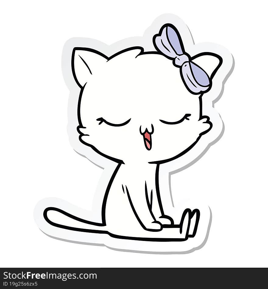 Sticker Of A Cartoon Cat With Bow On Head