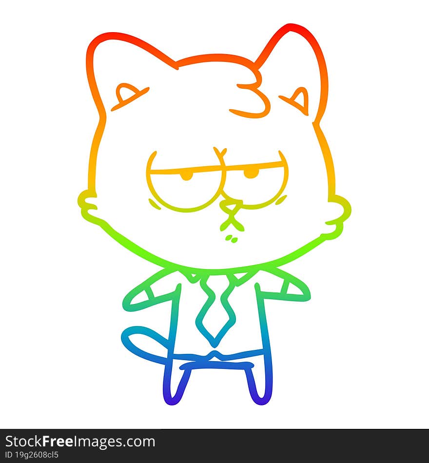 rainbow gradient line drawing of a bored cartoon cat