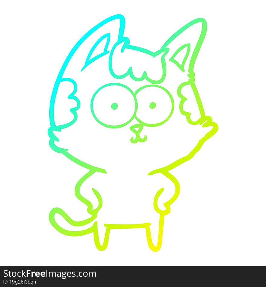 cold gradient line drawing happy cartoon cat