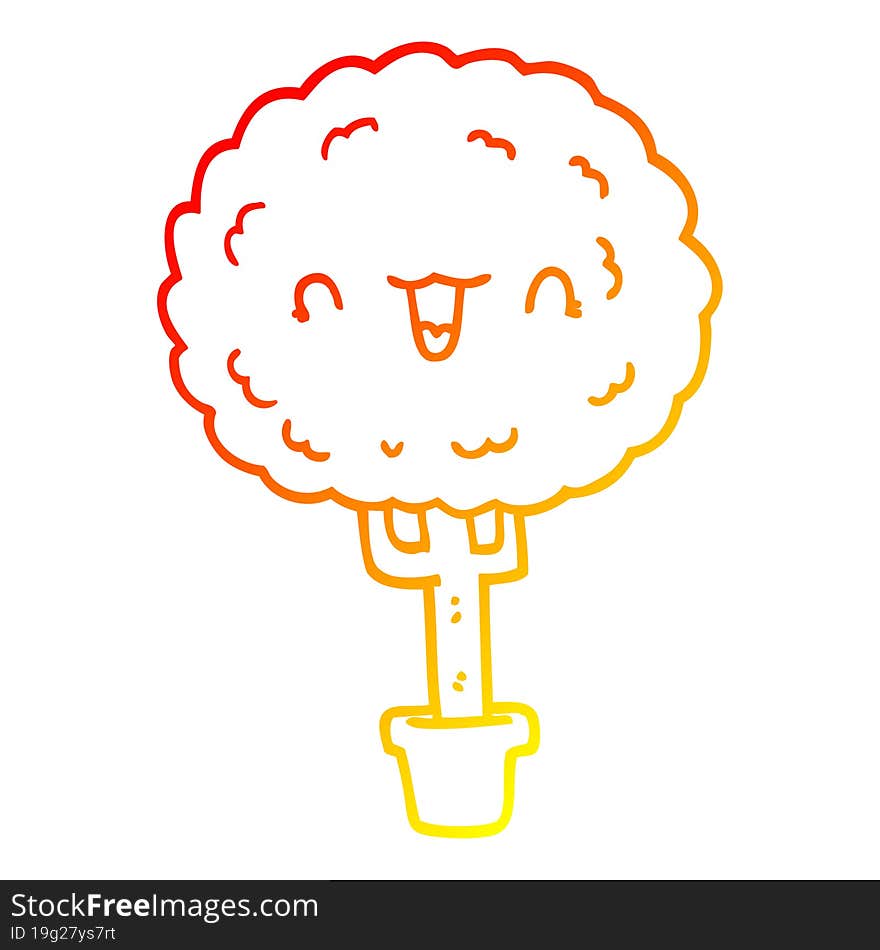 warm gradient line drawing cartoon happy tree