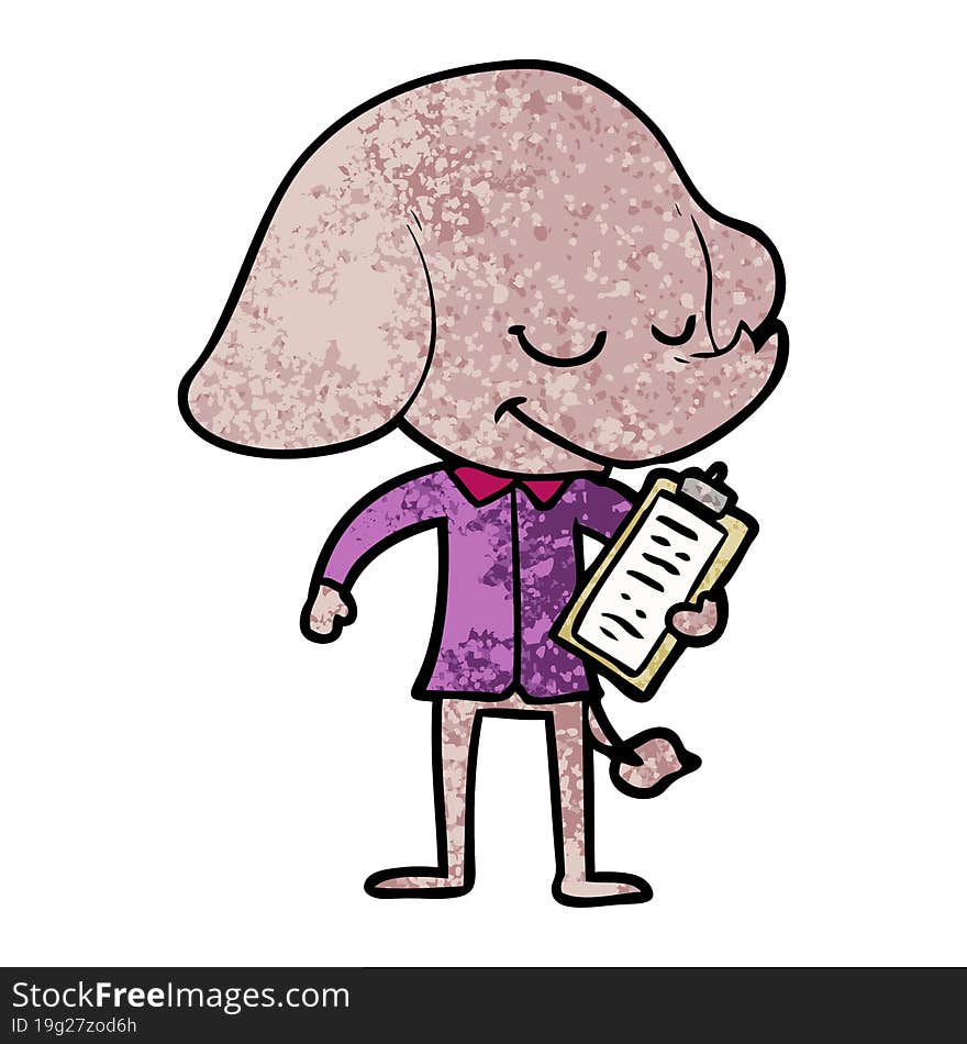 cartoon smiling elephant with clipboard. cartoon smiling elephant with clipboard