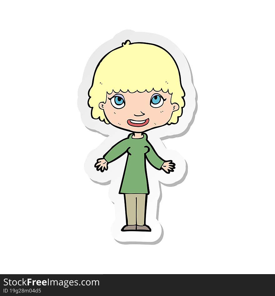 sticker of a cartoon happy woman