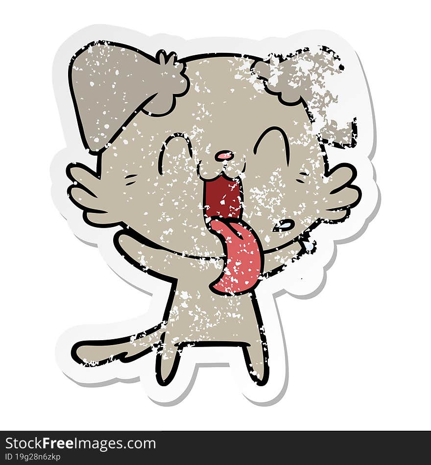 distressed sticker of a cartoon panting dog