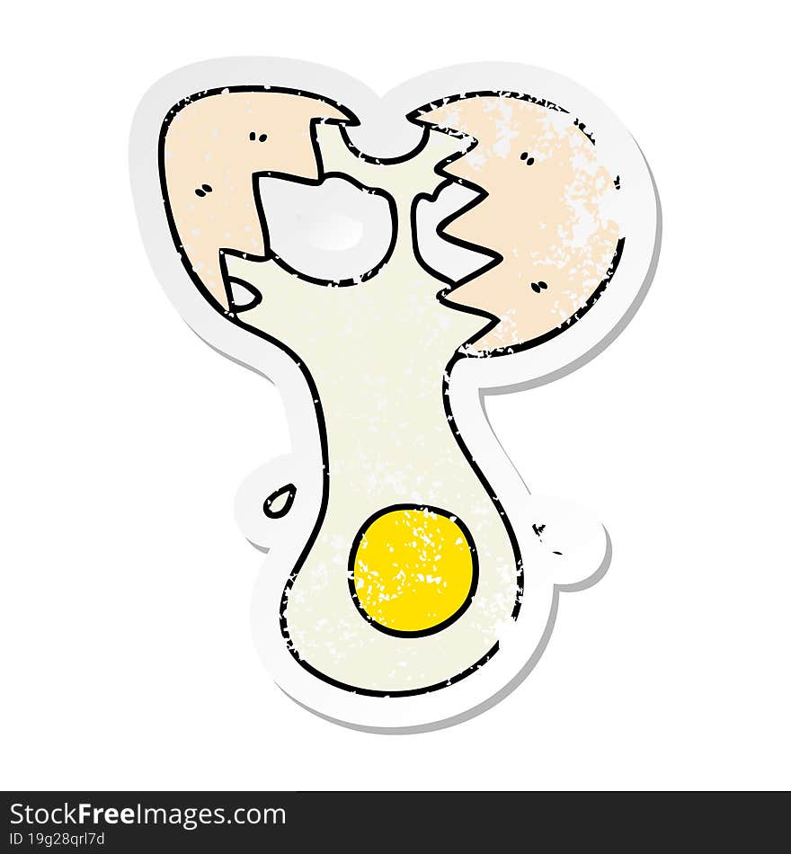 distressed sticker of a quirky hand drawn cartoon cracked egg