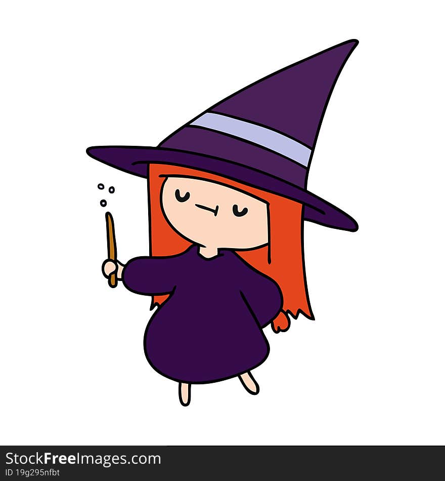 cartoon illustration of a cute kawaii witch girl. cartoon illustration of a cute kawaii witch girl