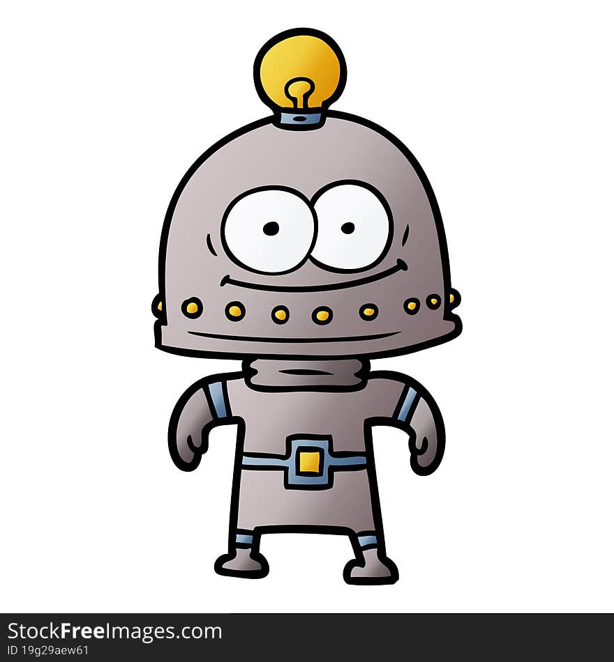 happy carton robot with light bulb. happy carton robot with light bulb