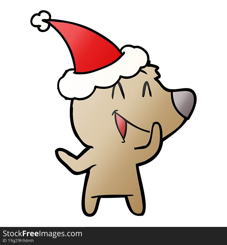 laughing bear hand drawn gradient cartoon of a wearing santa hat. laughing bear hand drawn gradient cartoon of a wearing santa hat