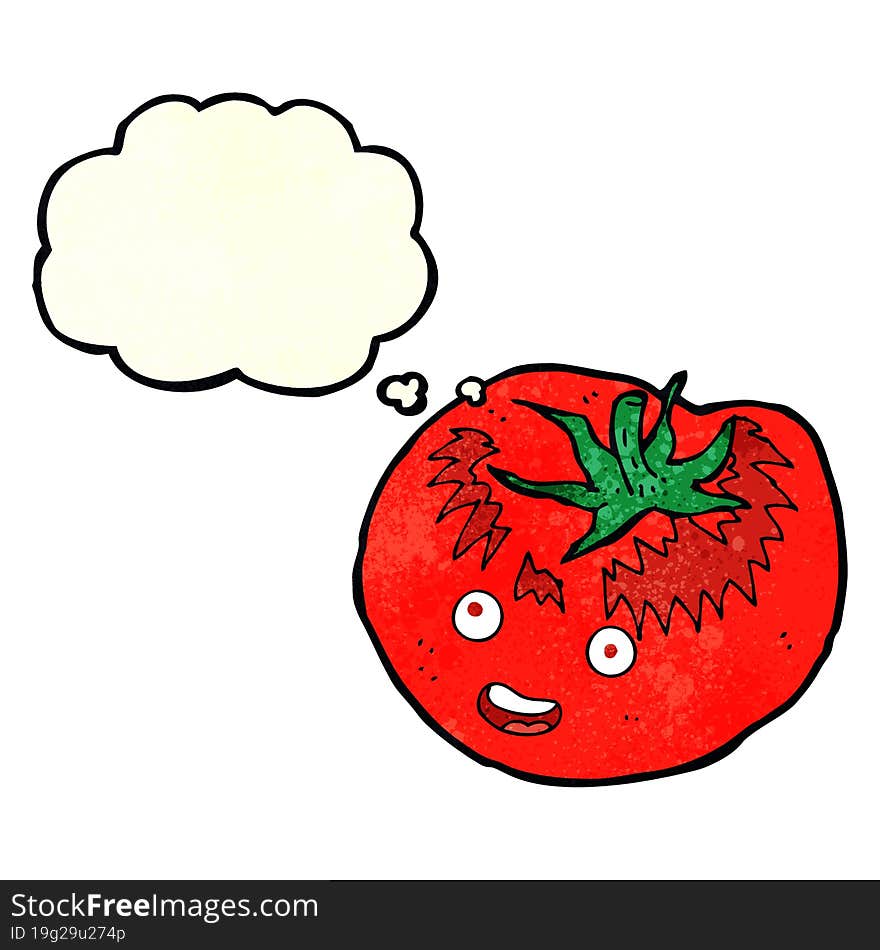 cartoon tomato with thought bubble