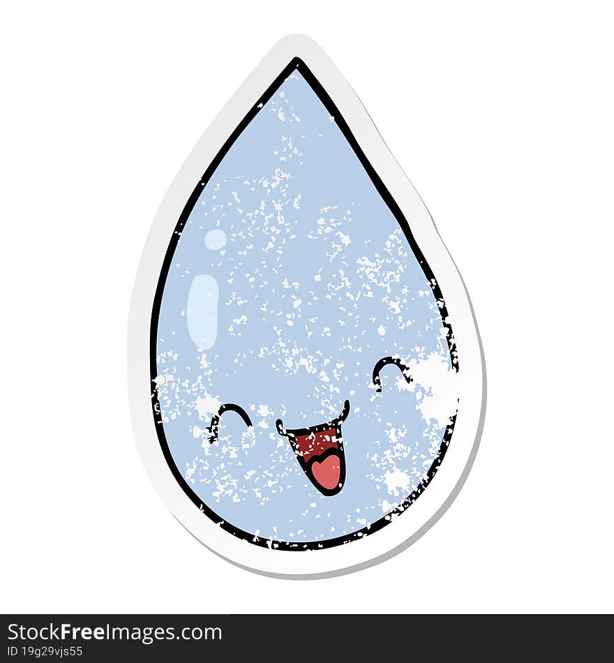 Distressed Sticker Of A Cartoon Raindrop