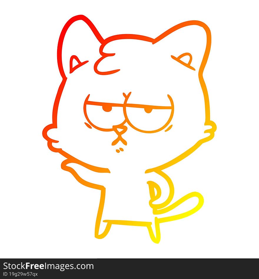 warm gradient line drawing bored cartoon cat