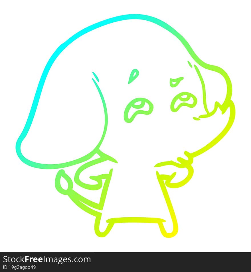 cold gradient line drawing cartoon elephant remembering