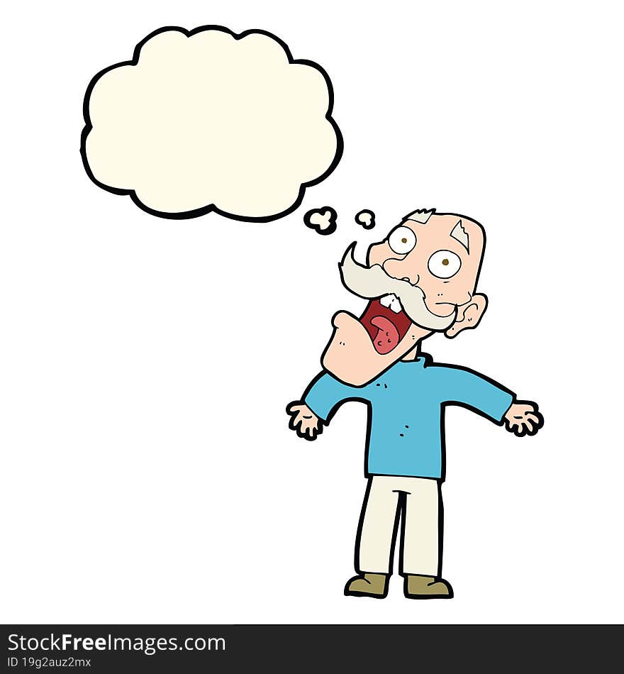 cartoon terrified old man with thought bubble