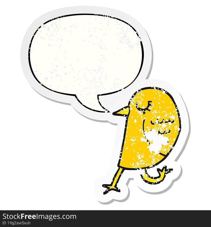 cartoon bird and speech bubble distressed sticker