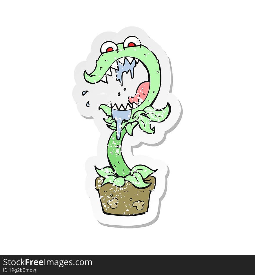 retro distressed sticker of a cartoon carnivorous plant