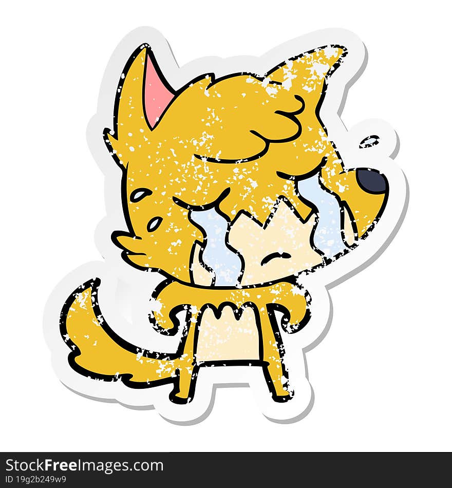 distressed sticker of a crying fox cartoon