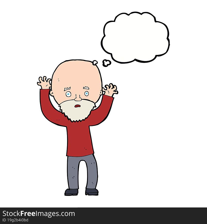 Cartoon Bearded Man Panicking With Thought Bubble