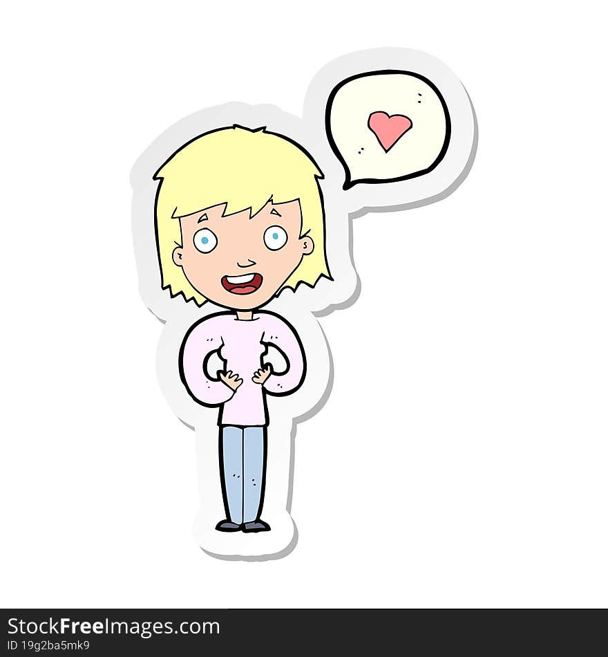 sticker of a cartoon happy woman in love