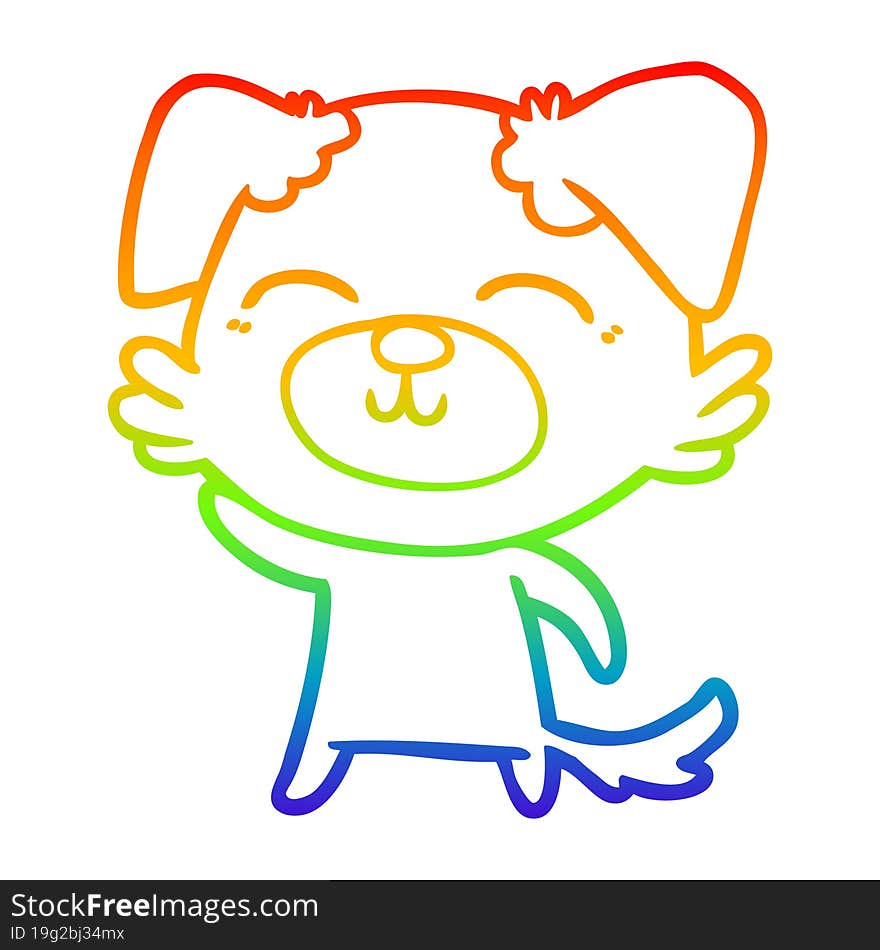 Rainbow Gradient Line Drawing Cartoon Dog