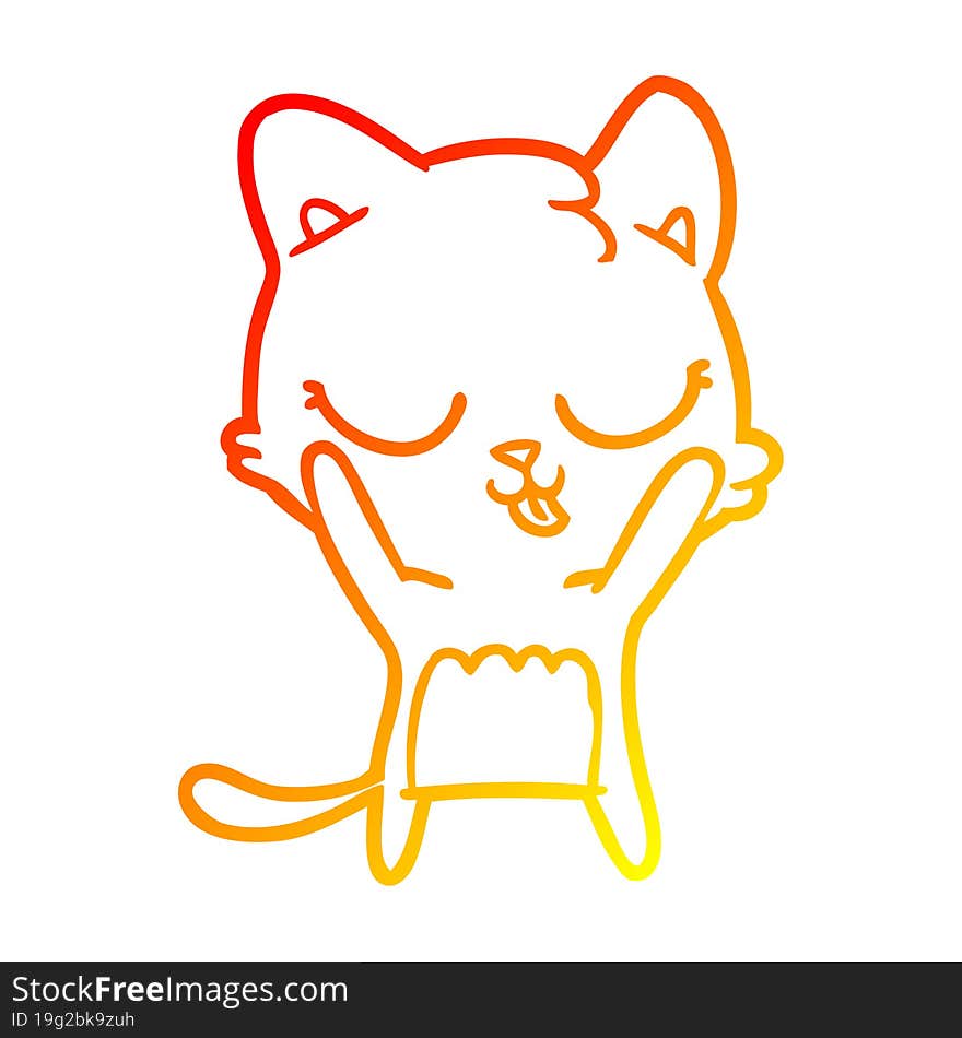 Warm Gradient Line Drawing Cute Cartoon Cat