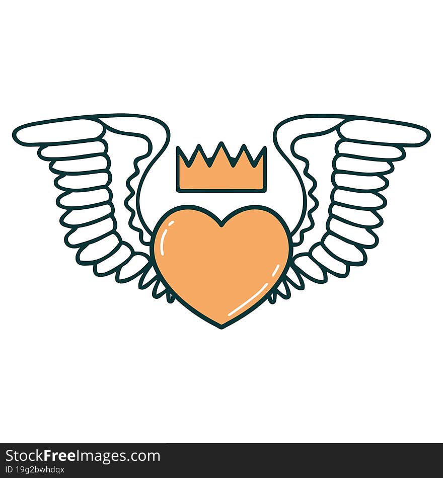 tattoo style icon of a heart with wings