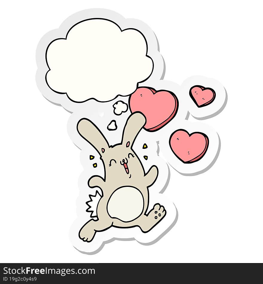 cartoon rabbit in love and thought bubble as a printed sticker