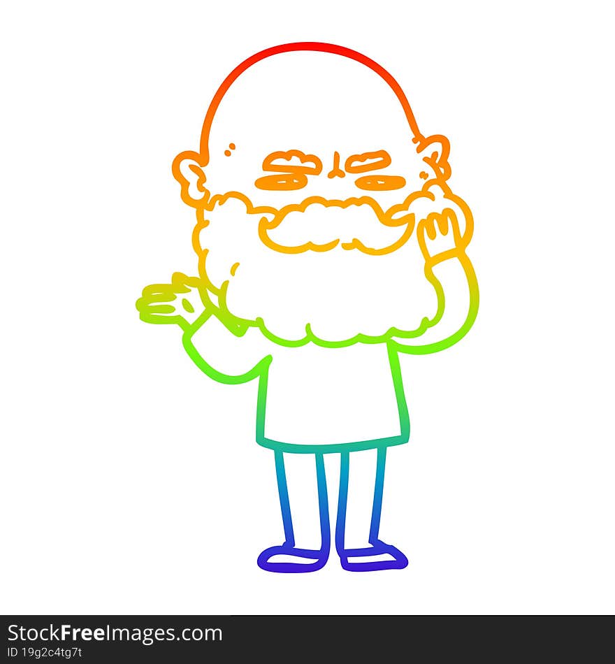 rainbow gradient line drawing cartoon man with beard frowning