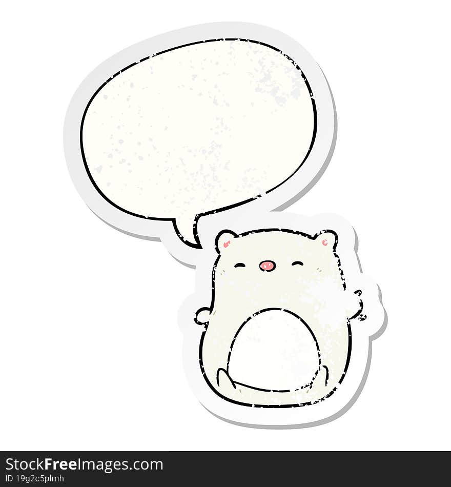 cute cartoon polar bear and speech bubble distressed sticker