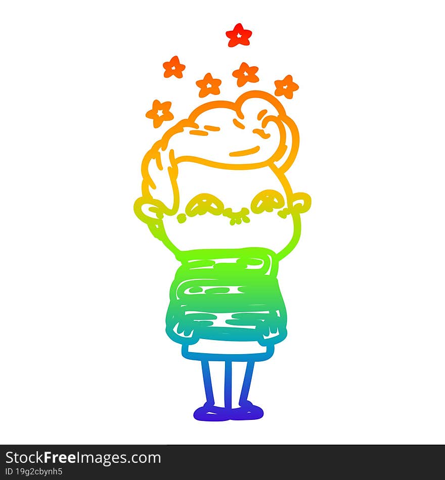 rainbow gradient line drawing of a cartoon excited man