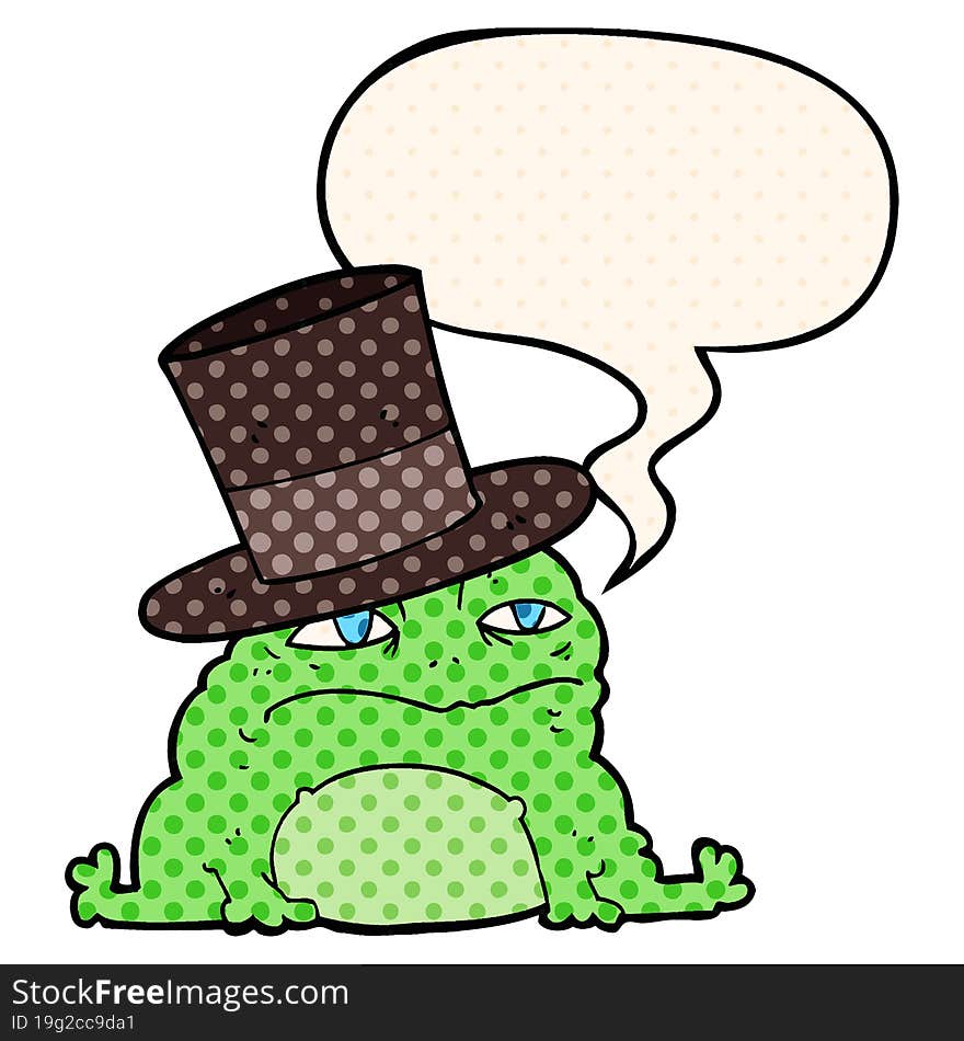 cartoon rich toad and speech bubble in comic book style