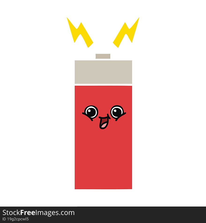 flat color retro cartoon of a battery