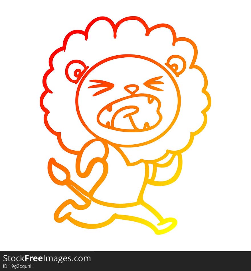 warm gradient line drawing cartoon lion running