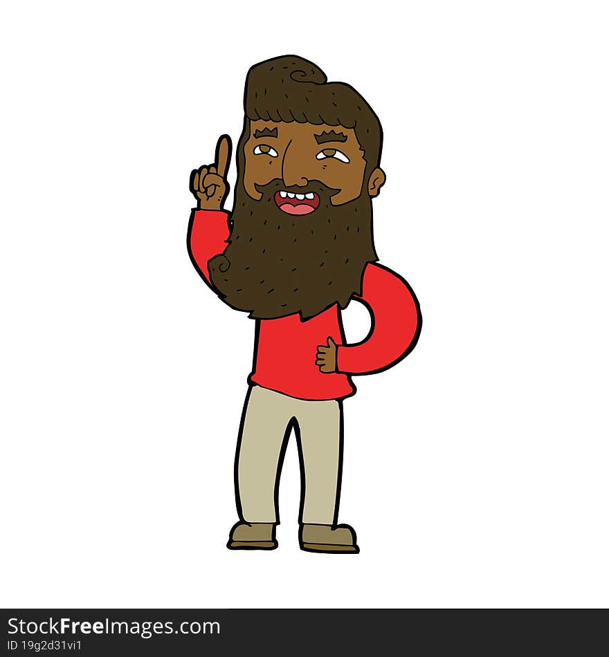 cartoon happy bearded man with idea