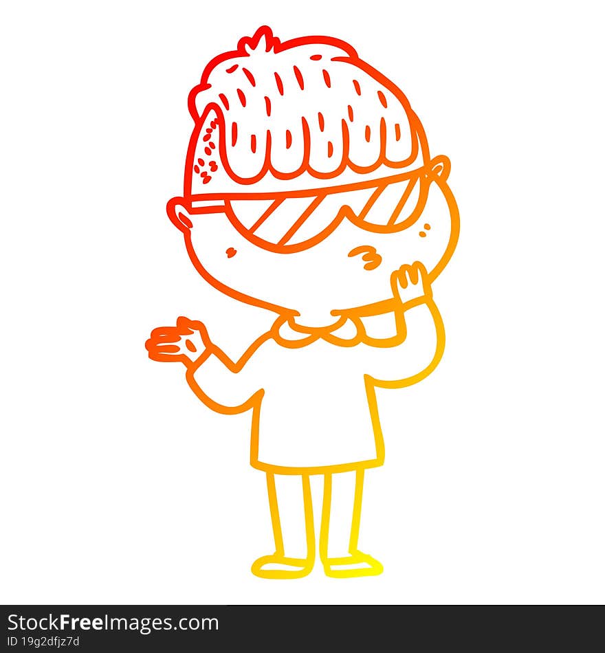 warm gradient line drawing cartoon boy wearing sunglasses