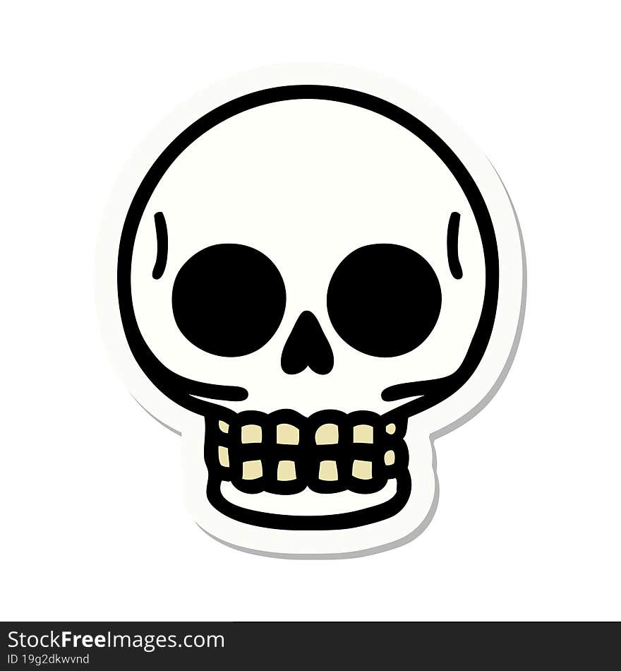 sticker of tattoo in traditional style of a skull. sticker of tattoo in traditional style of a skull