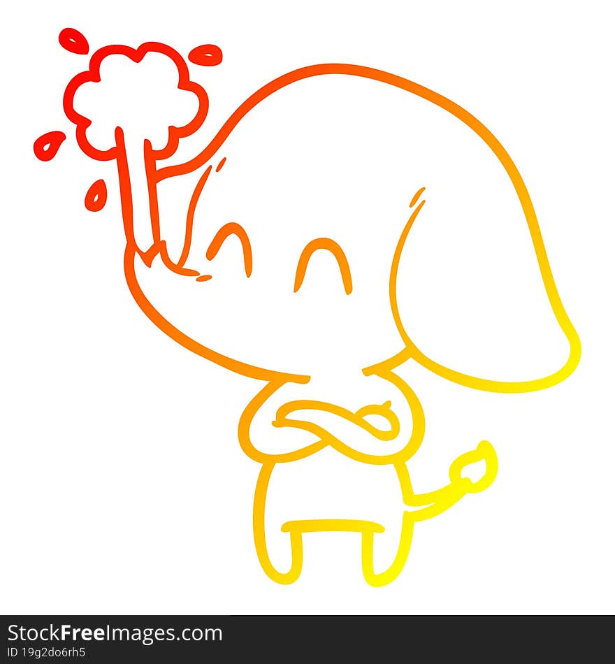 Warm Gradient Line Drawing Cute Cartoon Elephant Spouting Water