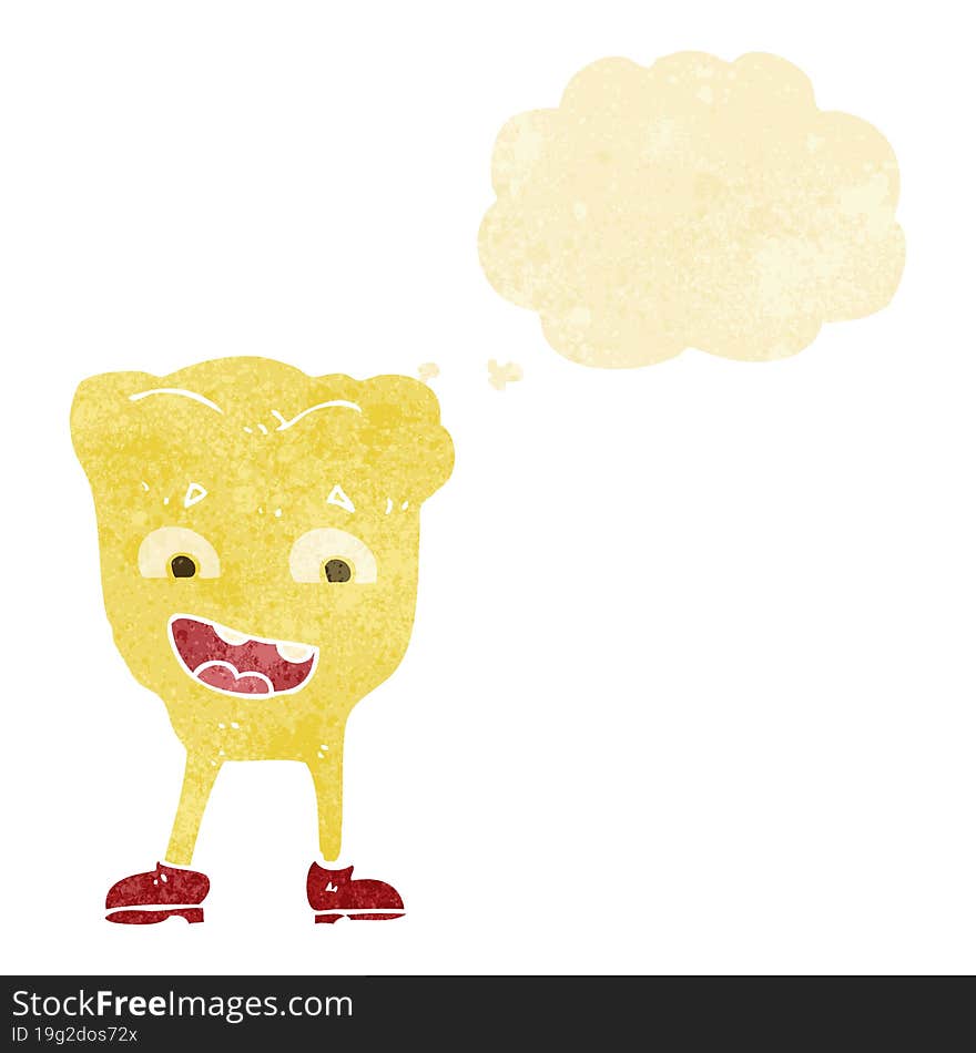 cartoon yellow tooth with thought bubble