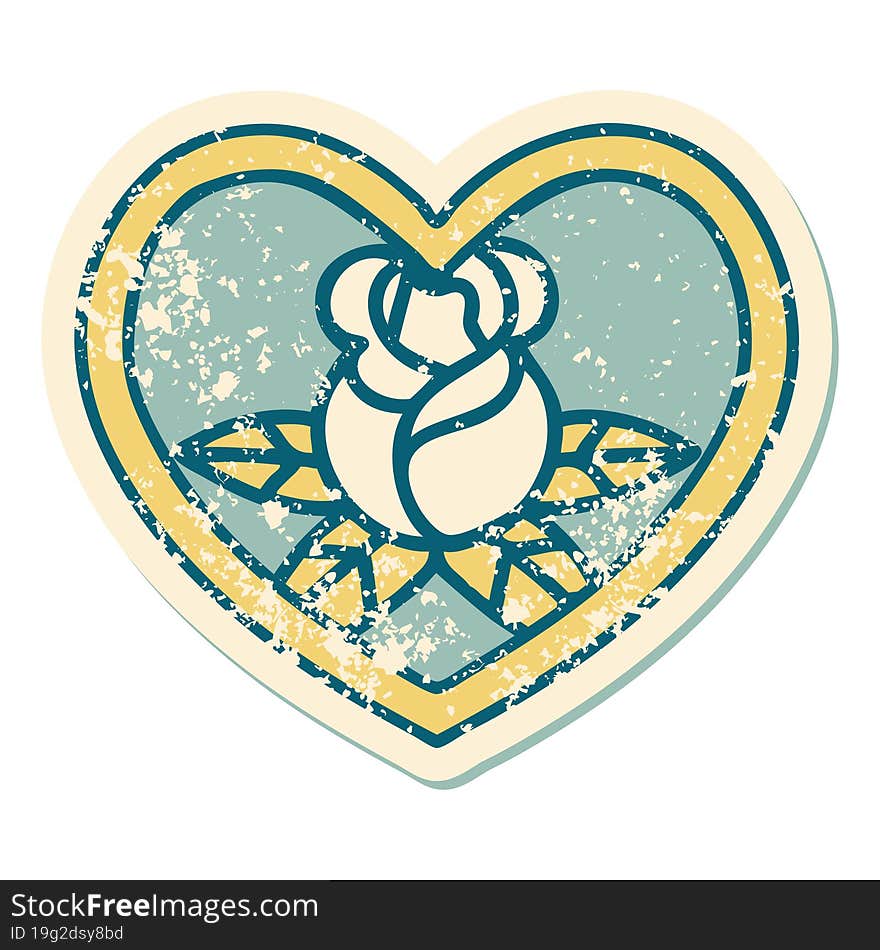 Distressed Sticker Tattoo Style Icon Of A Heart And Flowers