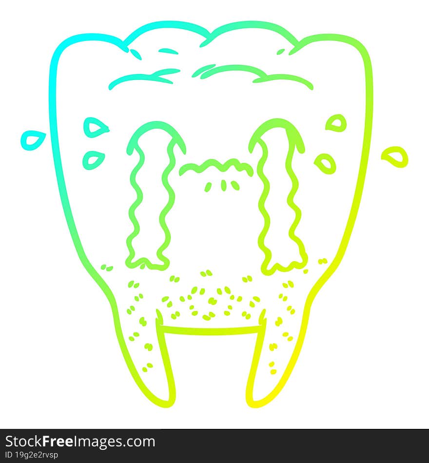 cold gradient line drawing cartoon tooth crying