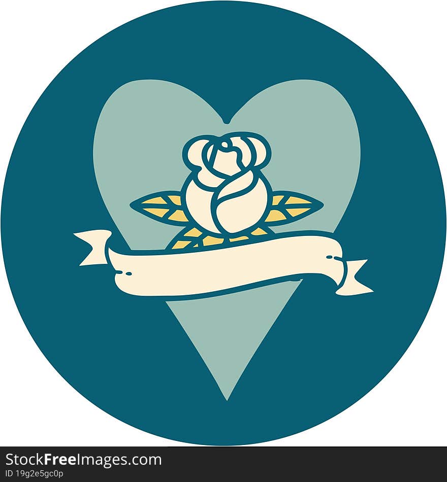 Tattoo Style Icon Of A Heart Rose And Banner