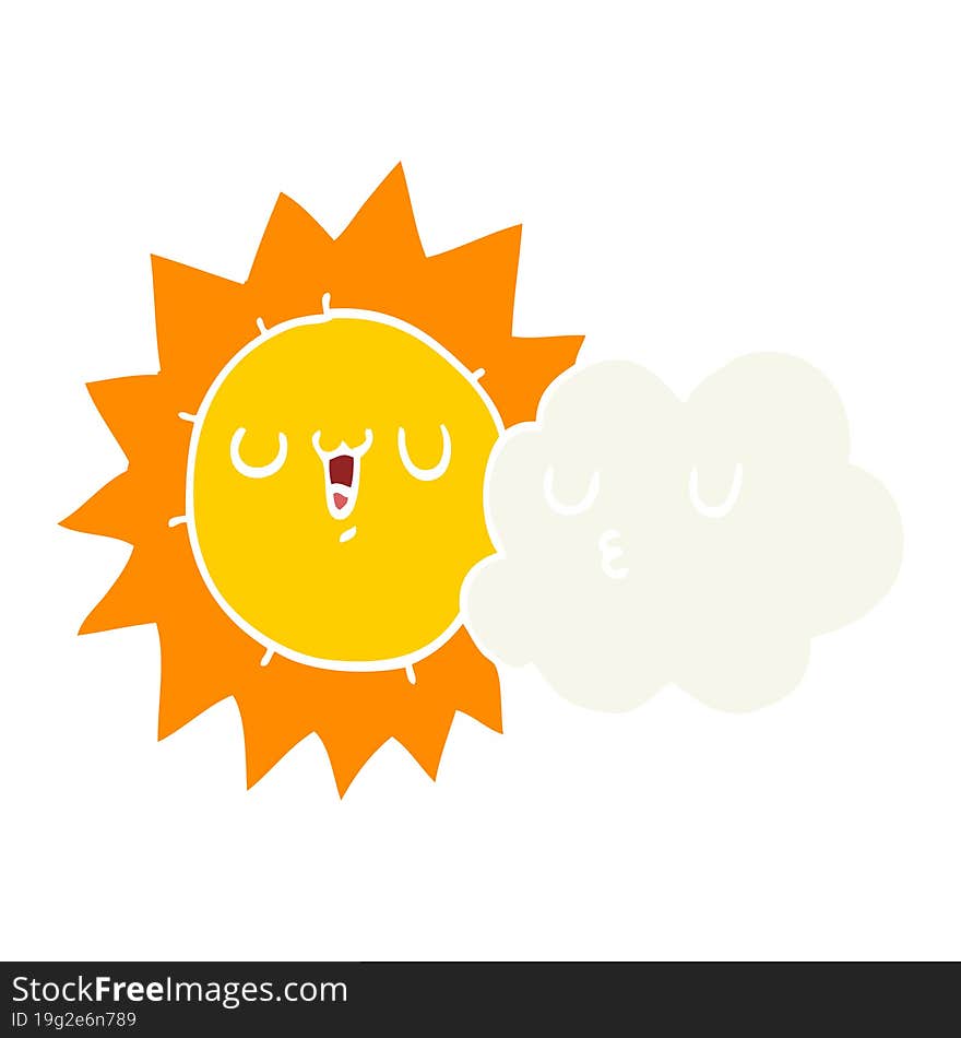 flat color style cartoon sun and cloud