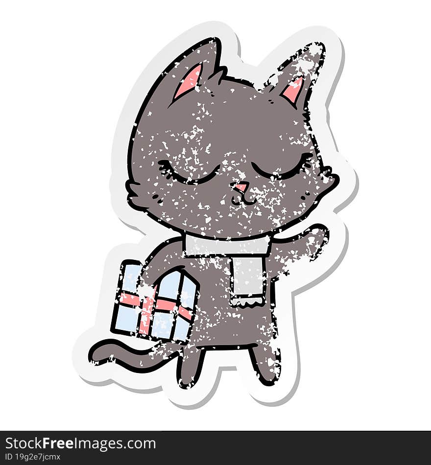 distressed sticker of a calm cartoon cat