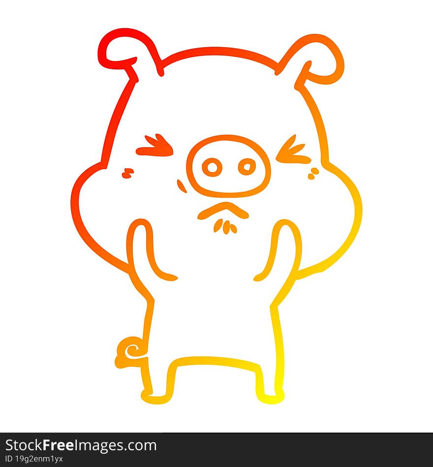 warm gradient line drawing of a cartoon angry pig