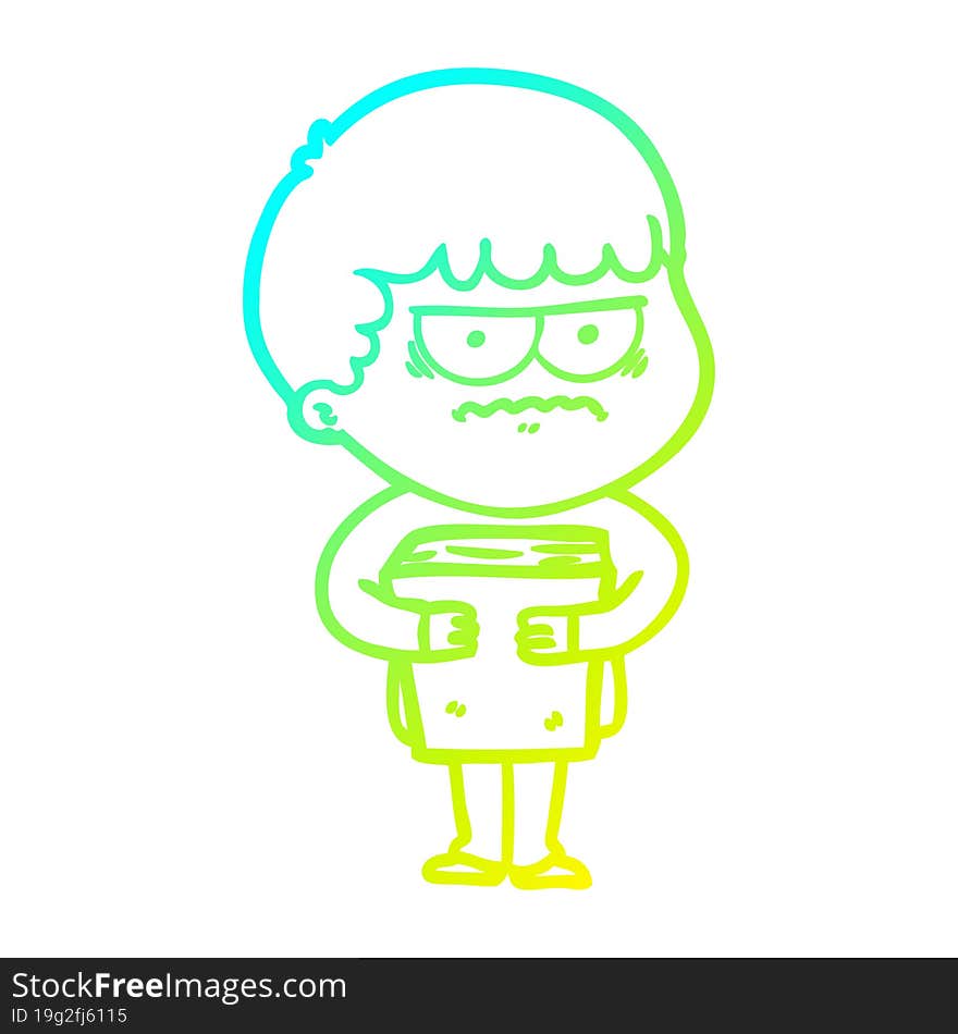 cold gradient line drawing cartoon annoyed man