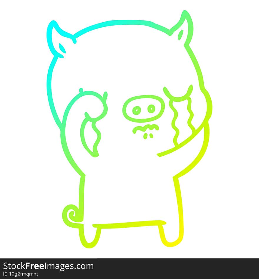 Cold Gradient Line Drawing Cartoon Pig Crying